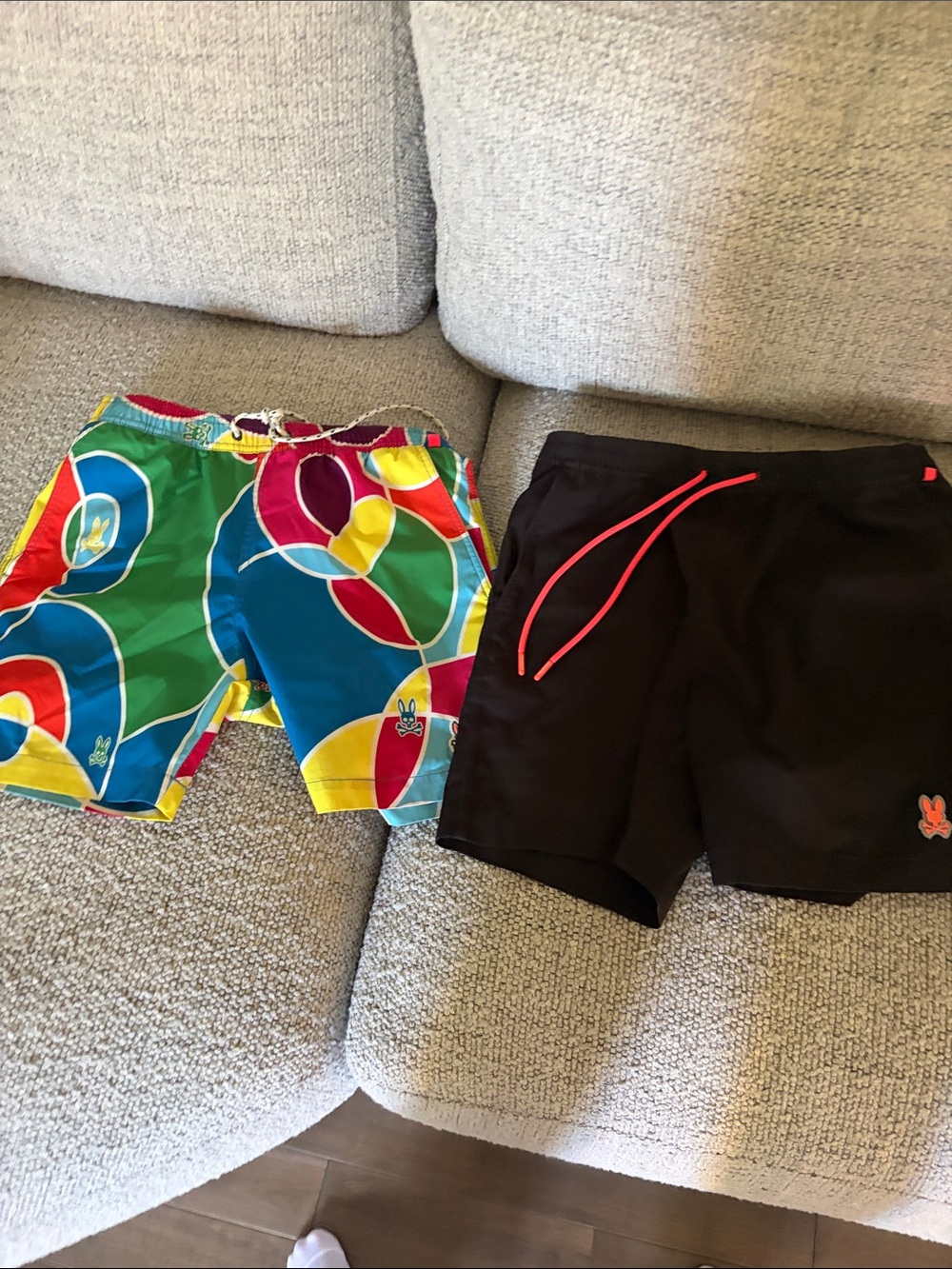 Psycho Bunny Multicolor Printed Swim Shorts & Black Swim Trunks